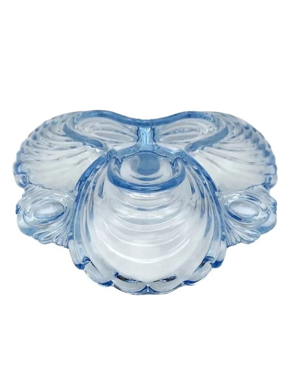 Vintage Cambridge Caprice Moonlight Blue Glass 3-Part Relish Dish Art Deco